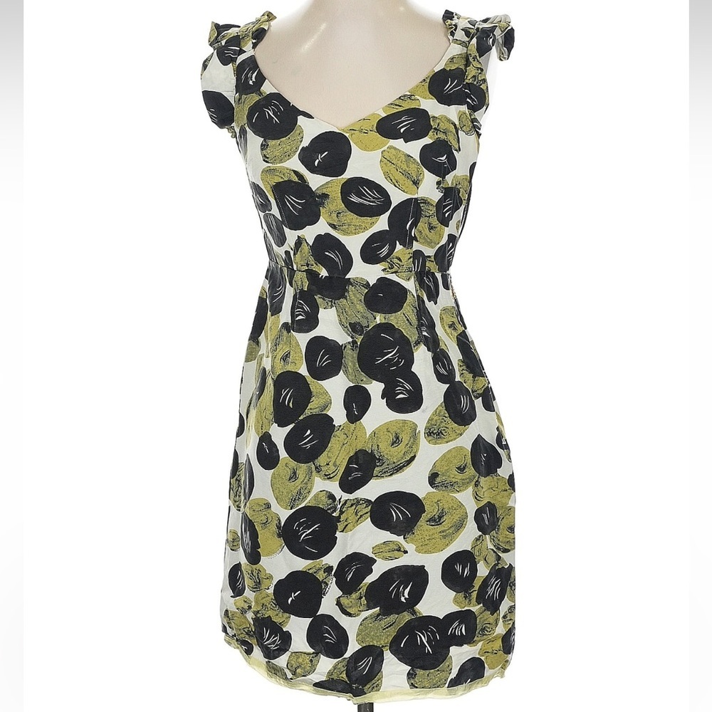 Anthropologie LEIFSDOTTIR Leaf Ruffle Cap Sleeve Silk Cotton Dress Size 0 XXS XS